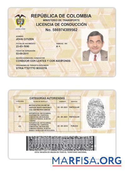 Realistic Colombia driving license version 2 download for verification